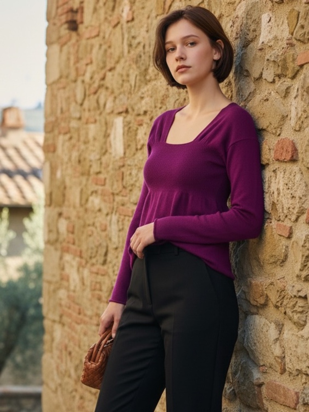 Brunello Cucinelli Purple Knit Scoop-Neck Top